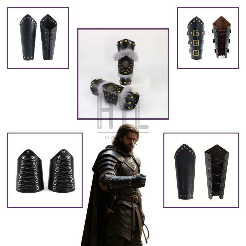 Costumes - ถุงมือเกราะป้องกันมือสไตล์สตีมพังก์ยุคกลาง ย้อนยุค หนัง PU หลายชั้น ประดับหมุด