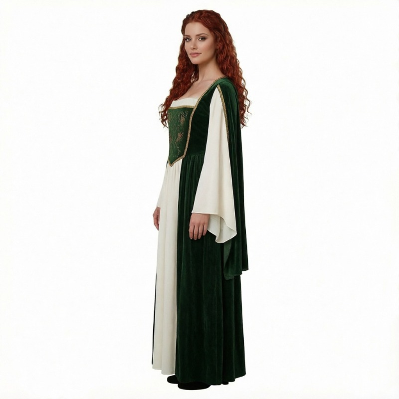 Medieval Renaissance Dress Women - ชุดคอสเพลย์ยุคกลางใหม่ ชุดเดรสแขนยาวพิมพ์ลายสไตล์เรโทร ชุดสำหรับงานปาร์ตี้ธีมเรอเนซองส์และสวมบทบาท สำหรับผู้หญิง