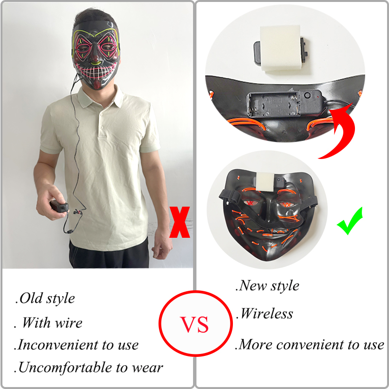Led Purge Mask Halloween - หน้ากากปาร์ตี้ฮาโลวีนสุดหลอน 5 ชิ้น ขายส่ง พร้อมไฟ LED
