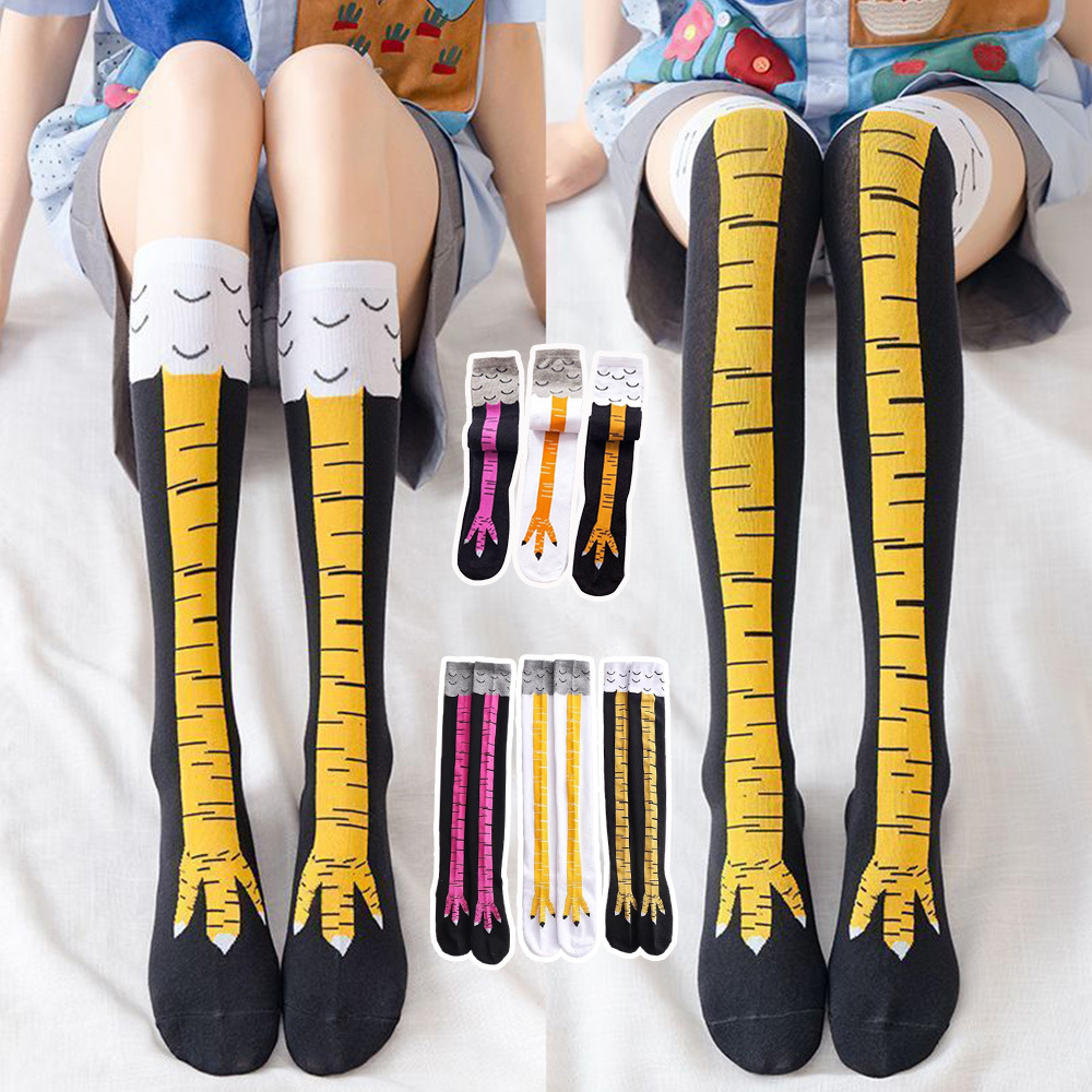 ถุงเท้าผู้หญิงแบบยาวถึงเข่า 1- - Funny Chicken Leg Socks บทวิจารณ์และราคา